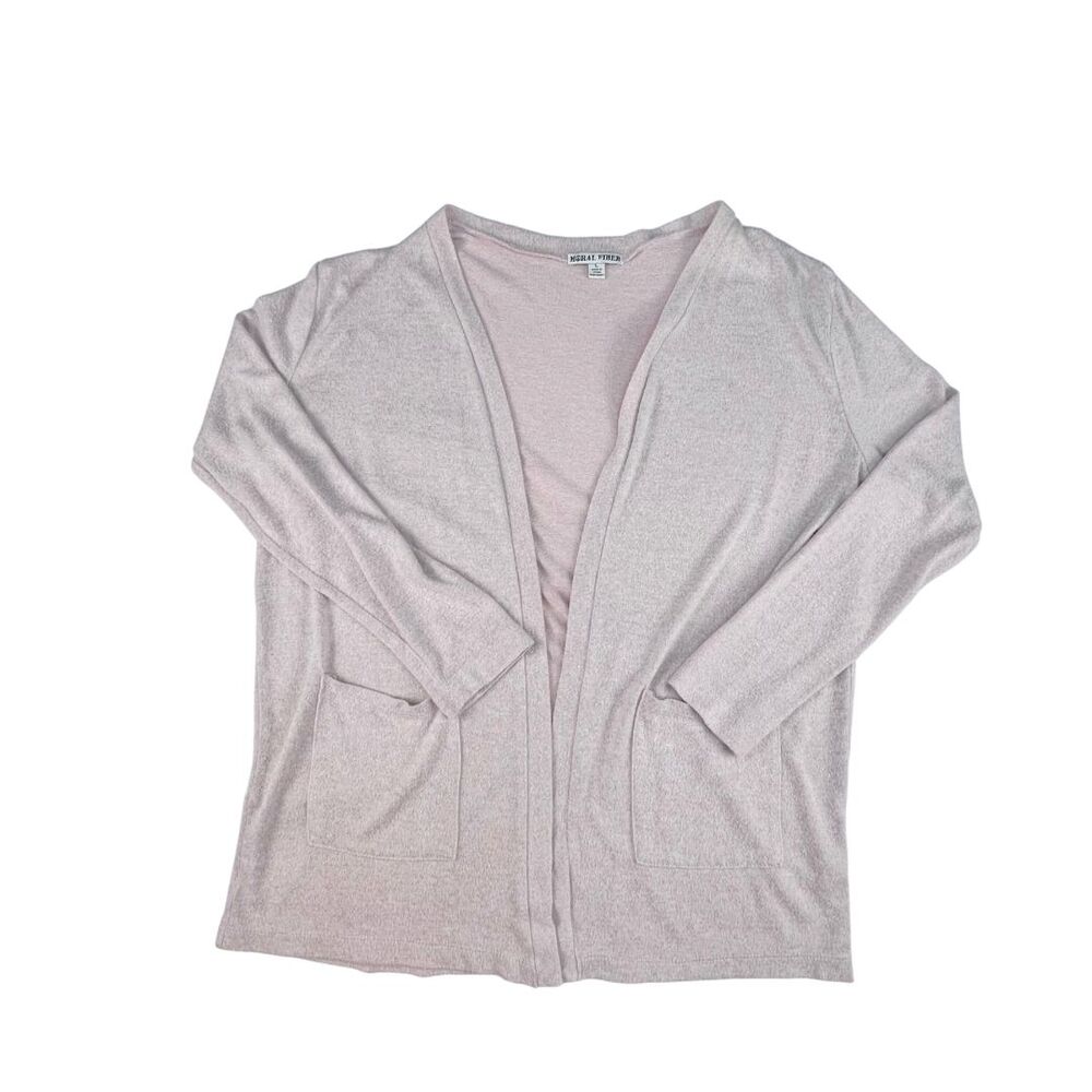 Moral Fiber Cardigan Large Pink Open Front Long Sleeve Soft Knit Pockets Duster